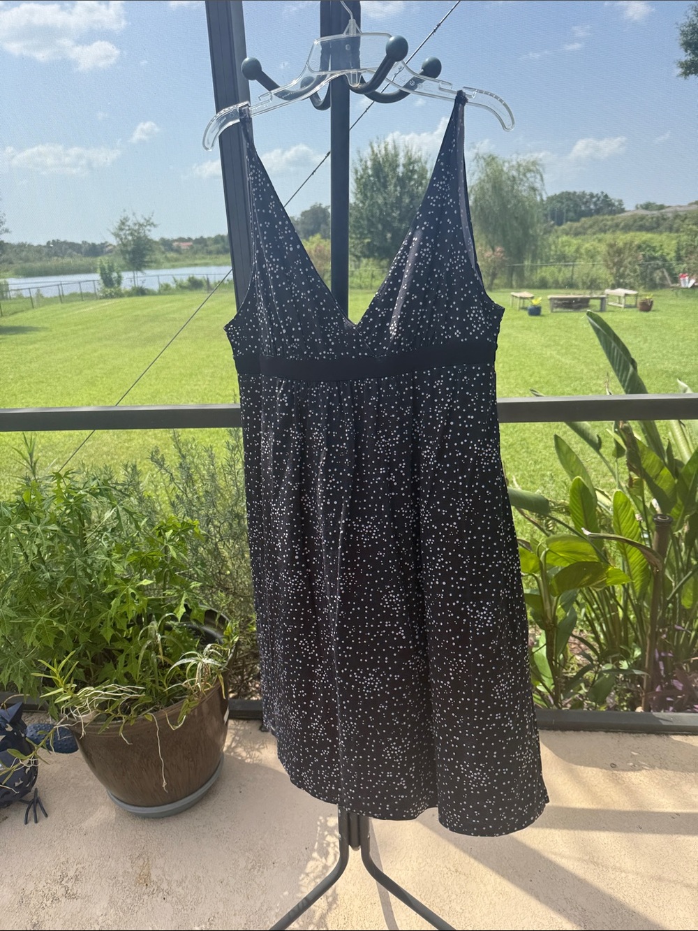 Alfani Black with White Dot V-Neck Sleep Chemise